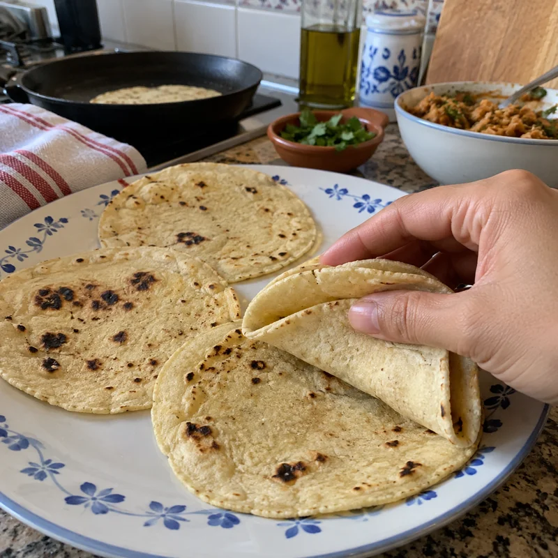 Tortillas de maíz en una cocina de casa